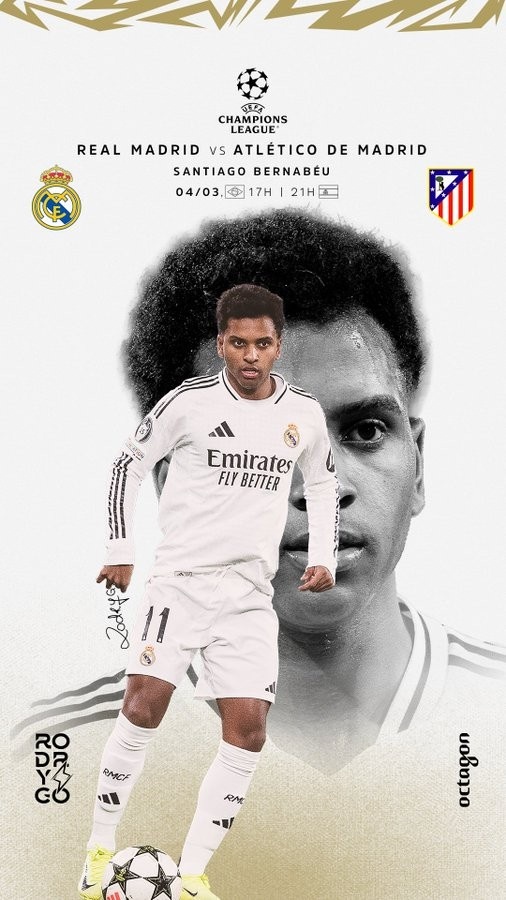 歐冠馬德里德比！羅德里戈曬個(gè)人海報(bào)：伯納烏見(jiàn)，HALA MADRID