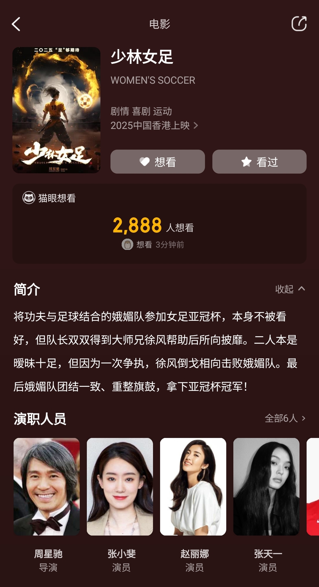  周星馳導(dǎo)演新片《少林女足》！主演張小斐，劇情峨眉隊奪亞冠冠軍