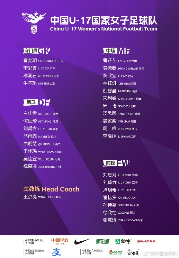  U17女足30人將在蘇州集訓(xùn)備戰(zhàn)世界杯，姜寧、朱挺擔(dān)任訓(xùn)練員